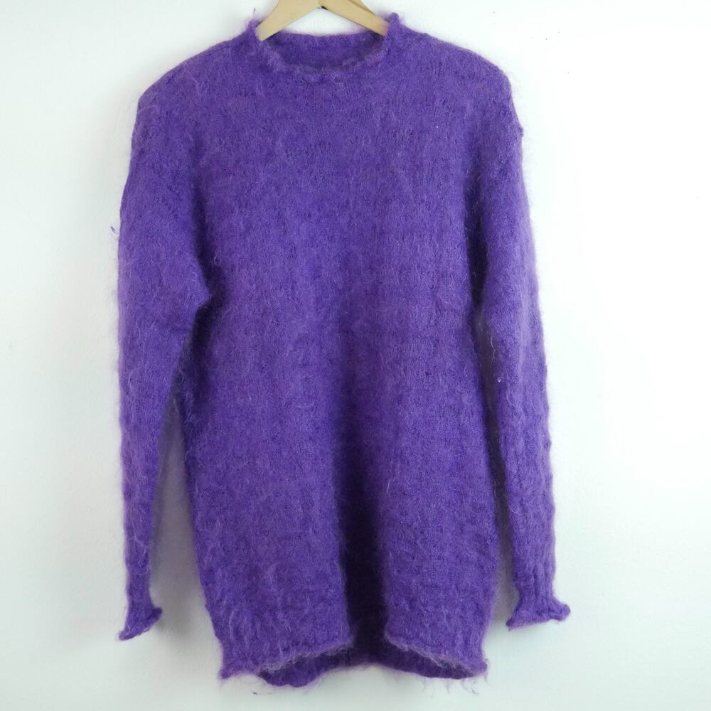 Vintage Esprit Small Mockneck Sweater 67% Mohair Purple Fuzzy Grunge‎ 80s Shaggy